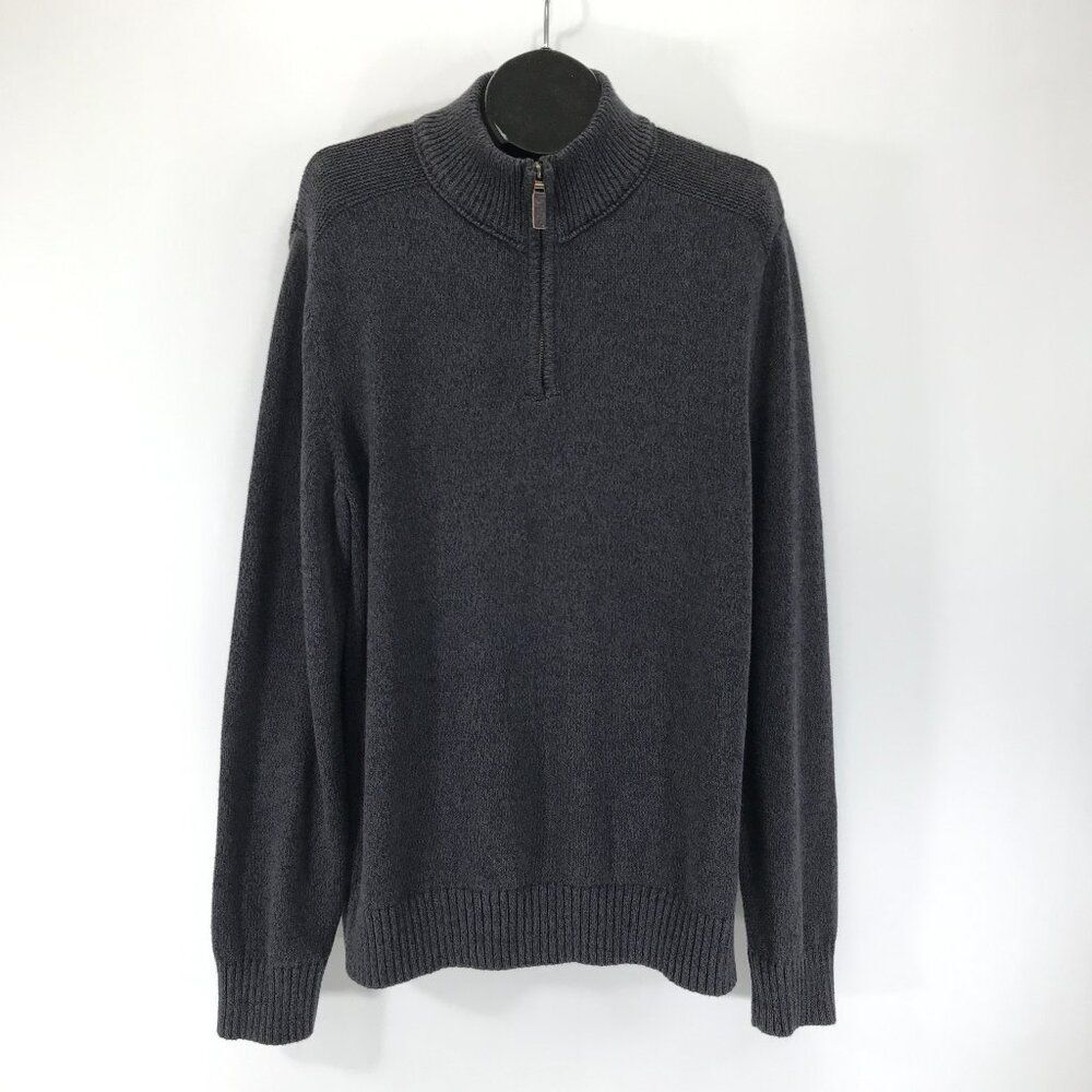 Eddie Bauer 1/4 Zip Knit Pullover Sweater Men's Tall Large Gray 100% Cotton